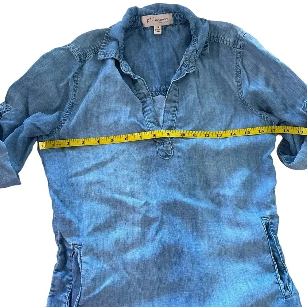 Philosophy women's size XS denim tab sleeve modest denim dress with pockets - Picture 5 of 7